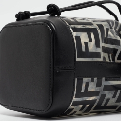 Pre Owned Fendi Black/Clear FF PVC and Leather Mini Mon Tresor Bucket Bag
