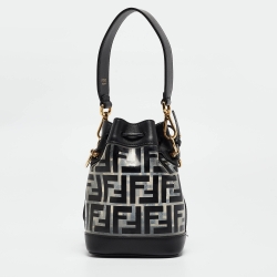 Pre Owned Fendi Black/Clear FF PVC and Leather Mini Mon Tresor Bucket Bag