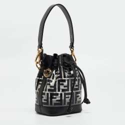 Pre Owned Fendi Black/Clear FF PVC and Leather Mini Mon Tresor Bucket Bag
