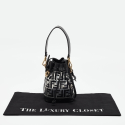 Pre Owned Fendi Black/Clear FF PVC and Leather Mini Mon Tresor Bucket Bag