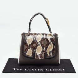 Pre Owned Fendi Multicolor Python and Leather Silvana Top Handle Bag