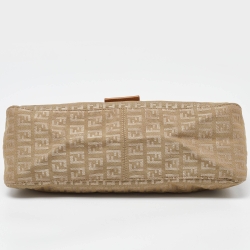 Pre Owned Fendi Beige Zucchino Canvas and Leather Baguette Bag