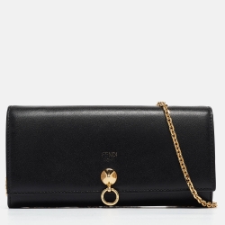Pre Owned Fendi Black Leather Dotcom Wallet on Chain