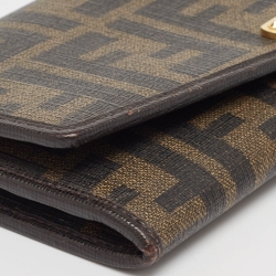 Pre Owned Fendi Brown Zucca Coated Canvas Flap Continental Wallet