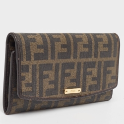 Pre Owned Fendi Brown Zucca Coated Canvas Flap Continental Wallet