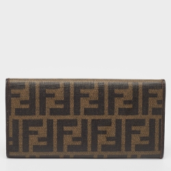 Pre Owned Fendi Brown Zucca Coated Canvas Flap Continental Wallet