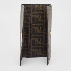 Pre Owned Fendi Brown Zucca Coated Canvas Flap Continental Wallet