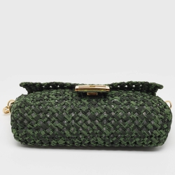 Fendi Green Jacquard Woven Fabric Medium Baguette Bag