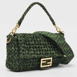 Fendi Green Jacquard Woven Fabric Medium Baguette Bag