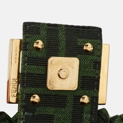 Fendi Green Jacquard Woven Fabric Medium Baguette Bag