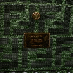 Fendi Green Jacquard Woven Fabric Medium Baguette Bag