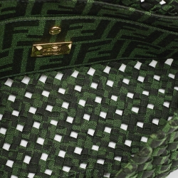 Fendi Green Jacquard Woven Fabric Medium Baguette Bag