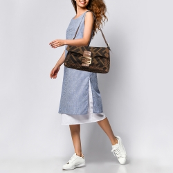 Fendi Tobacco Zucca Canvas and Leather Large Whipstitch Baguette Bag