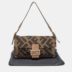 Fendi Tobacco Zucca Canvas and Leather Large Whipstitch Baguette Bag