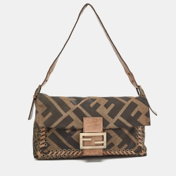 Fendi Tobacco Zucca Canvas and Leather Large Whipstitch Baguette Bag