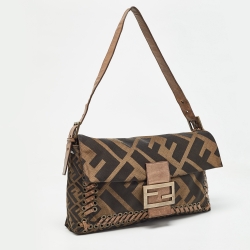 Fendi Tobacco Zucca Canvas and Leather Large Whipstitch Baguette Bag