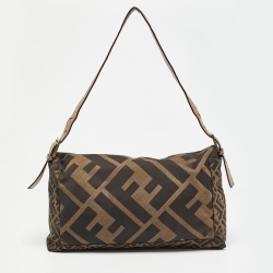 Fendi Tobacco Zucca Canvas and Leather Large Whipstitch Baguette Bag