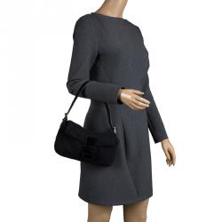 Pre Owned Fendi Black Cashmere Baguette Shoulder Bag