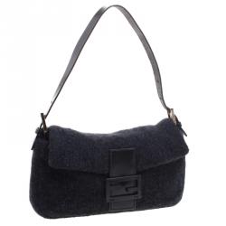 Pre Owned Fendi Black Cashmere Baguette Shoulder Bag
