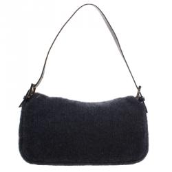 Pre Owned Fendi Black Cashmere Baguette Shoulder Bag