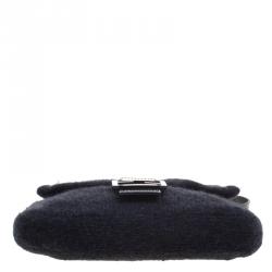 Pre Owned Fendi Black Cashmere Baguette Shoulder Bag