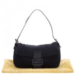 Pre Owned Fendi Black Cashmere Baguette Shoulder Bag