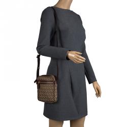 Pre Owned Fendi Brown Zucchino Canvas Crossbody Bag