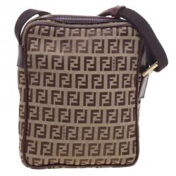Pre Owned Fendi Brown Zucchino Canvas Crossbody Bag