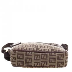 Pre Owned Fendi Brown Zucchino Canvas Crossbody Bag