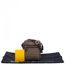Pre Owned Fendi Brown Zucchino Canvas Crossbody Bag