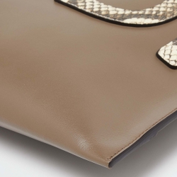 Pre Owned Fendi Beige Leather and Python Embossed Leather Roma Flat Wristlet Pouch