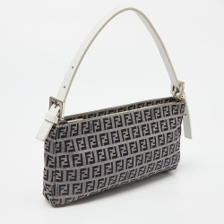 Pre Owned Fendi Navy Blue/White Zucchino Fabric and Leather Pochette Bag