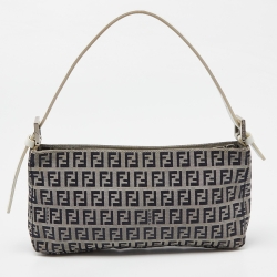 Pre Owned Fendi Navy Blue/White Zucchino Fabric and Leather Pochette Bag