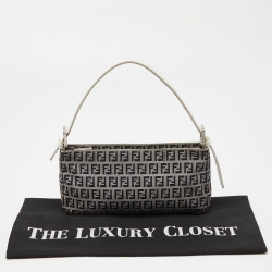 Pre Owned Fendi Navy Blue/White Zucchino Fabric and Leather Pochette Bag