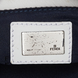 Pre Owned Fendi Navy Blue/White Zucchino Fabric and Leather Pochette Bag