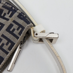 Pre Owned Fendi Navy Blue/White Zucchino Fabric and Leather Pochette Bag