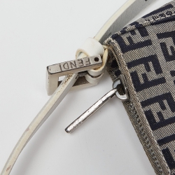 Pre Owned Fendi Navy Blue/White Zucchino Fabric and Leather Pochette Bag