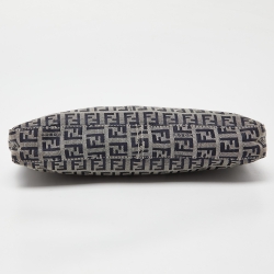 Pre Owned Fendi Navy Blue/White Zucchino Fabric and Leather Pochette Bag