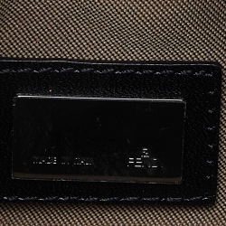 Pre Owned Fendi Black/Ivory Zucchino Fabric and Leather Pochette Bag