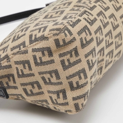 Pre Owned Fendi Black/Ivory Zucchino Fabric and Leather Pochette Bag