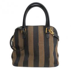 Pre Owned Fendi Brown Canvas Pequin Small Tote