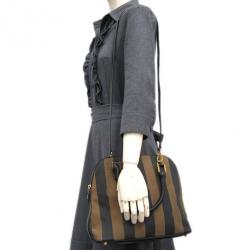 Pre Owned Fendi Brown Canvas Pequin Small Tote