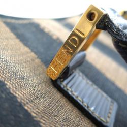 Pre Owned Fendi Brown Canvas Pequin Small Tote