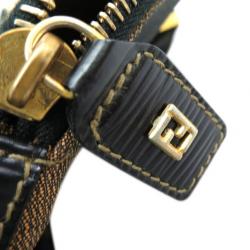 Pre Owned Fendi Brown Canvas Pequin Small Tote