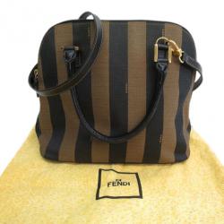 Pre Owned Fendi Brown Canvas Pequin Small Tote