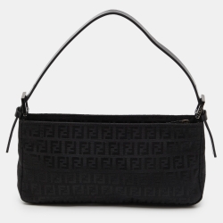Pre Owned Fendi Black Zucchino Fabric and Leather Pochette 