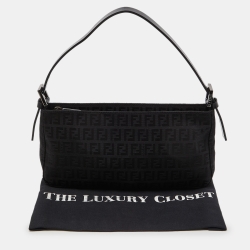 Pre Owned Fendi Black Zucchino Fabric and Leather Pochette 