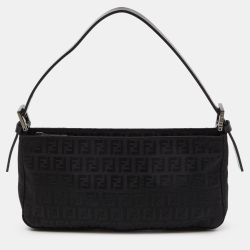 Pre Owned Fendi Black Zucchino Fabric and Leather Pochette 