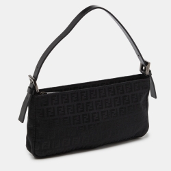 Pre Owned Fendi Black Zucchino Fabric and Leather Pochette 