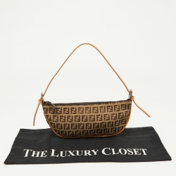 Pre Owned Fendi Tobacco Zucca Canvas and Leather Half Moon Pochette 